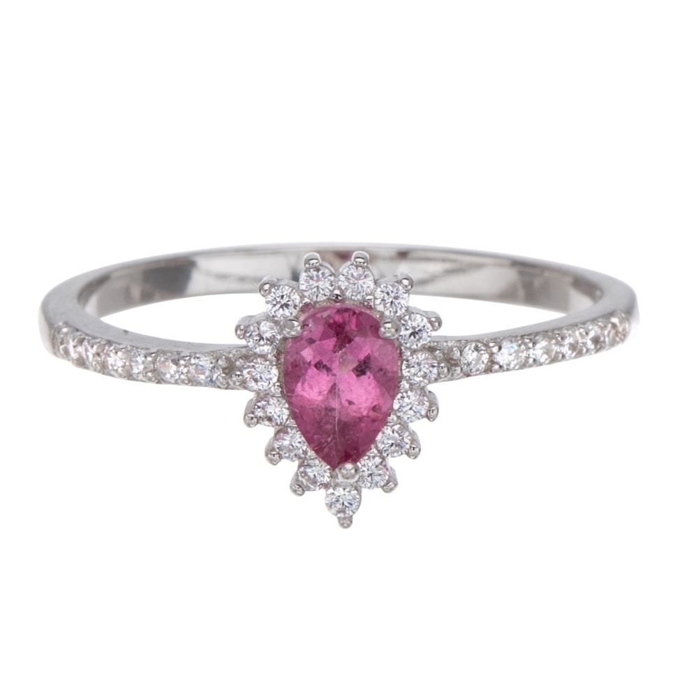 Pink Tourmaline & Sterling Silver Teardrop Ring